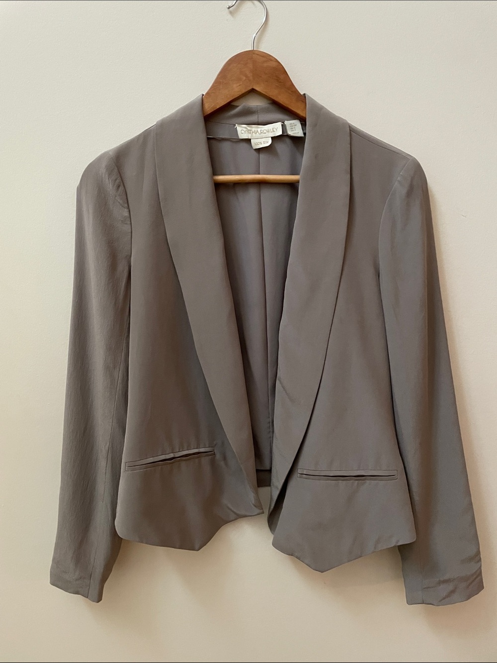 Cynthia Rowley 100% Silk Gray Draped Open-Front Blazer